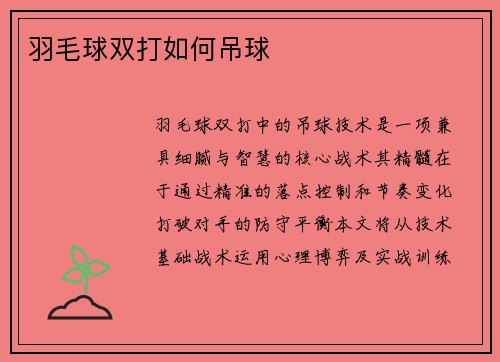 羽毛球双打如何吊球