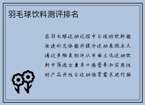 羽毛球饮料测评排名